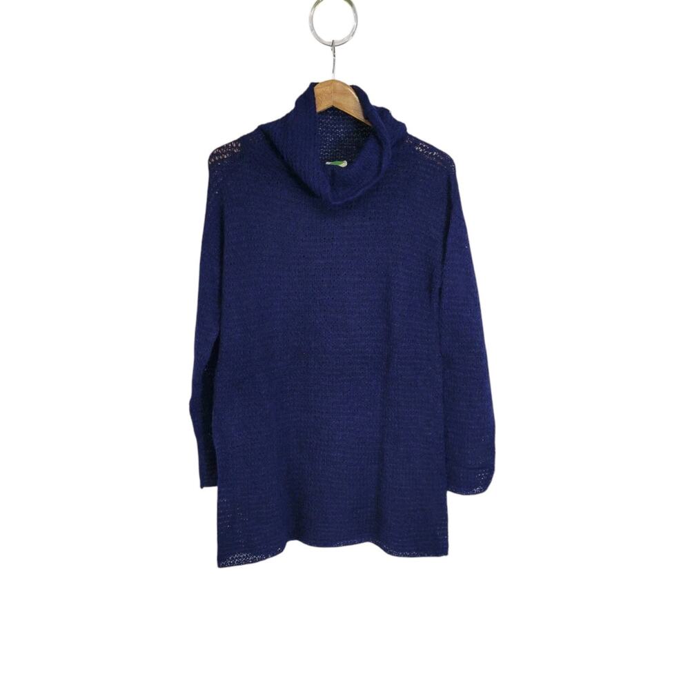 Anthropologie Navy Blue Alpaca Blend Cowl Turtleneck Tunic Sweater Size Medium
